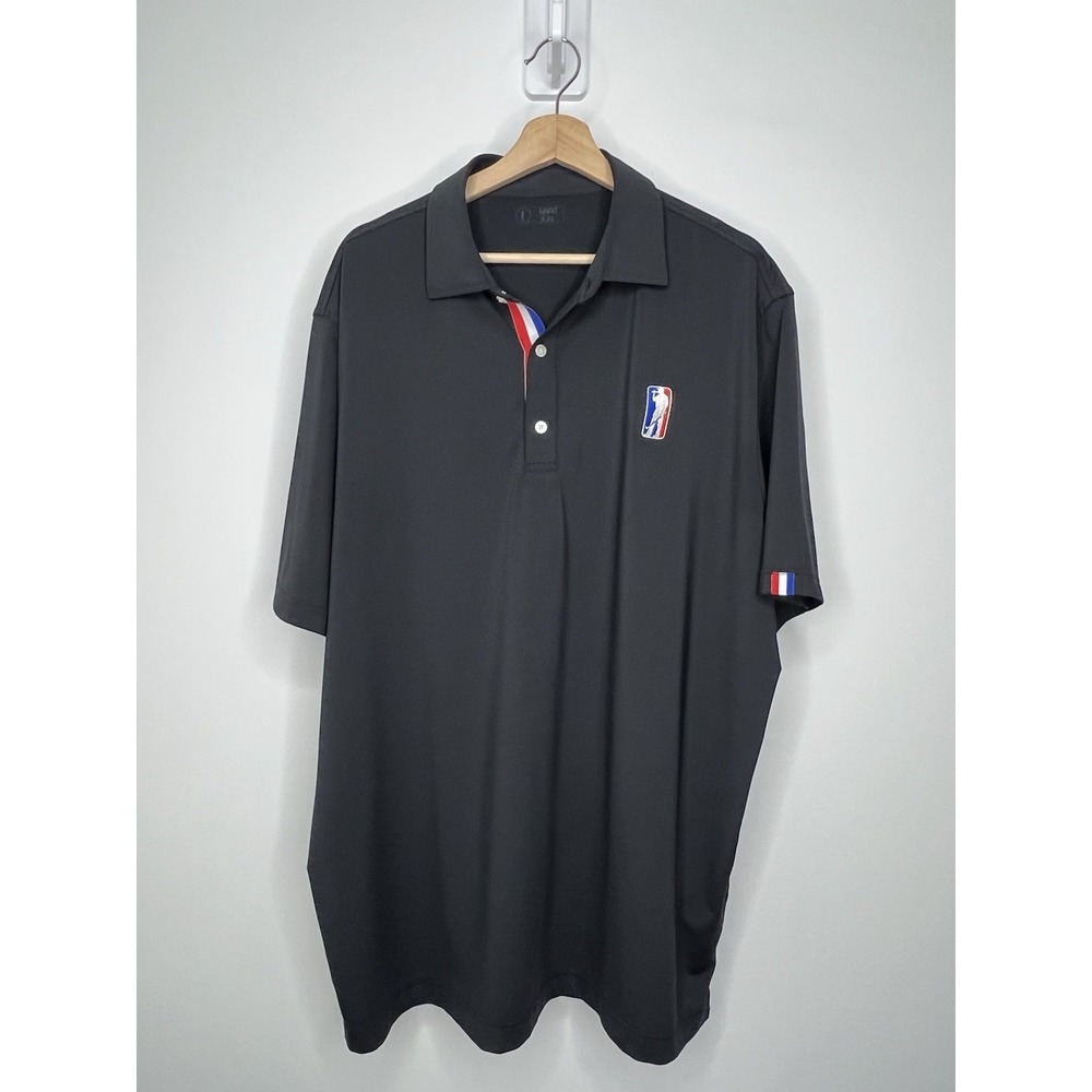 USAG Golf Polo‎ Shirt Mens 2XL Black U Suck At Golf Performance Stretch Logo EUC